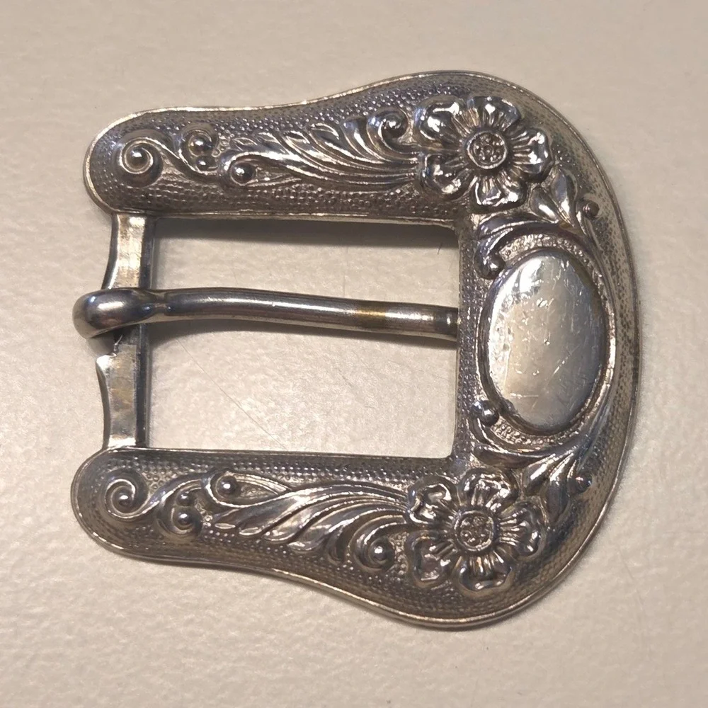 Bojar Western‎ Belt Buckle Floral Filigree Oval Medallion Silver Tone